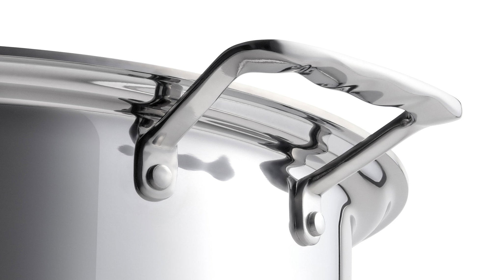4 Quart stainless steel stock pot handles closeup