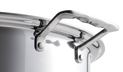 4 Quart stainless steel stock pot handles closeup